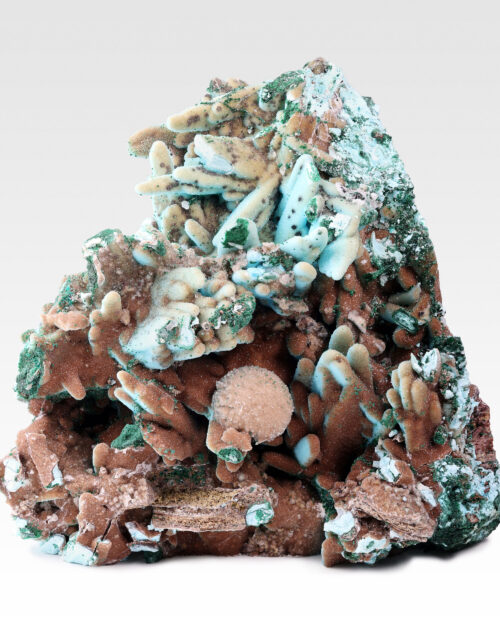 Quartz on Chrysocolla after Malachite after Gypsum