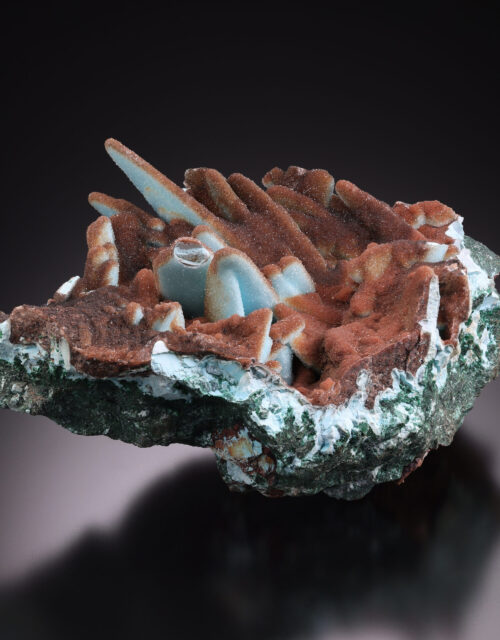 Quartz, Goethite on Chrysocolla after Malachite after Gypsum