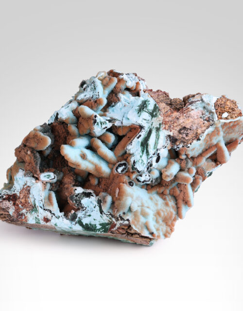 Quartz on Chrysocolla after Malachite after Gypsum